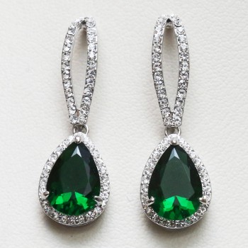 Silver Earrings Green stones